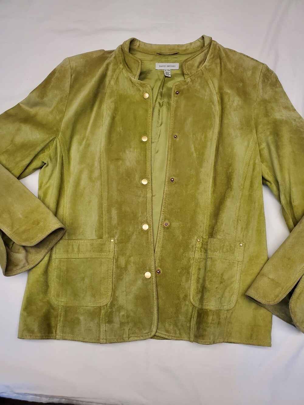 David Brooks 100% Pig Suede Jacket Womens XL Chartreuse Green Gold Snaps Y2K